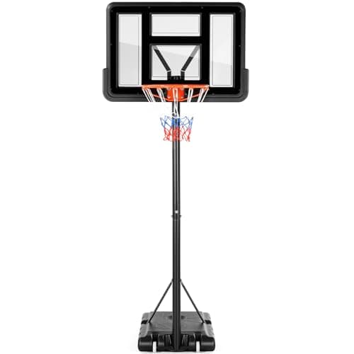 Sweetcrispy Outdoor Portable Basketball Hoop Goal Court System 4.2-10ft Adjustable Height 44 Inch Shatterproof Backboard Fillable Base with 2 Wheels for Kids Youth and Adults in Backyard Driveway