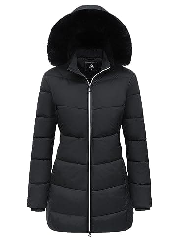 MOERDENG Women's Winter Windproof Warm Down Coats Waterproof Thicken Hooded fashions Puffer Jacket Black 01-M