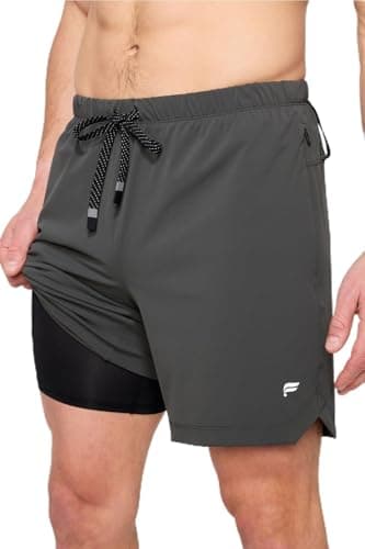 Fabletics Men's The One Short (Lined), Training, Swimming, Lightweight, Quick-Dry, Zip Pocket, Stretch Woven, L / 7", Onyx