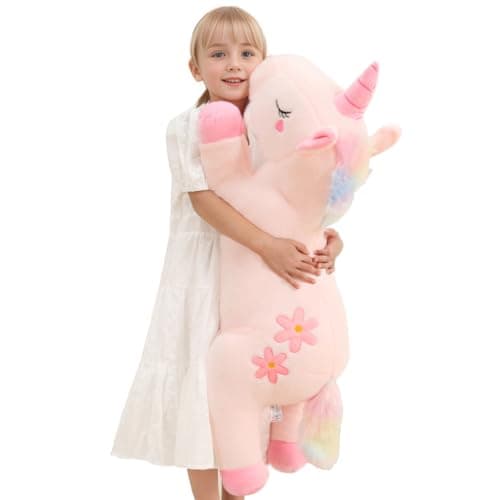 32inch Cute Giant Pink Unicorn Plush, Jumbo Soft Body Pillow Pet, Large Rainbow Unicorn Stuffed Animals Toy, Big Doll for Kids Girls and Boys, Birthday
