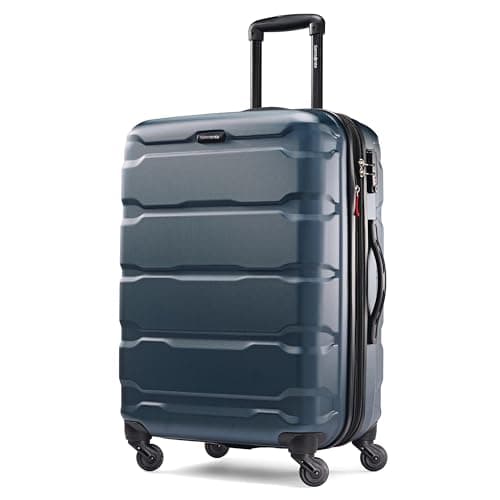 Samsonite Omni PC Hardside Expandable Luggage with Spinner Wheels, Teal, Checked-Medium 24-Inch