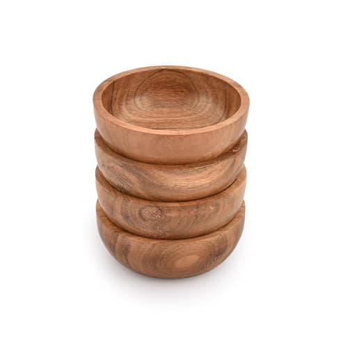 Mahasu Soup Bowl Acacia Wood Set of 4 For Soups and Pastas, Oven, Wood Bowl Hand- Carved (4" X 4" X 1.5")