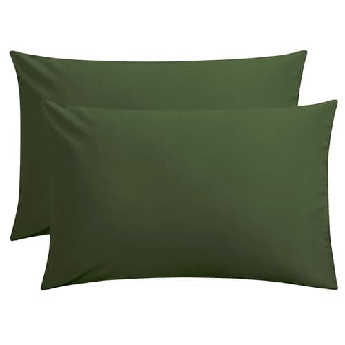 FLXXIE Microfiber Pillow Cases Queen Size Set of 2, Soft Pillowcases with Envelope Closure, Wrinkle Resistant Pillow Covers, 20x30, Olive Green