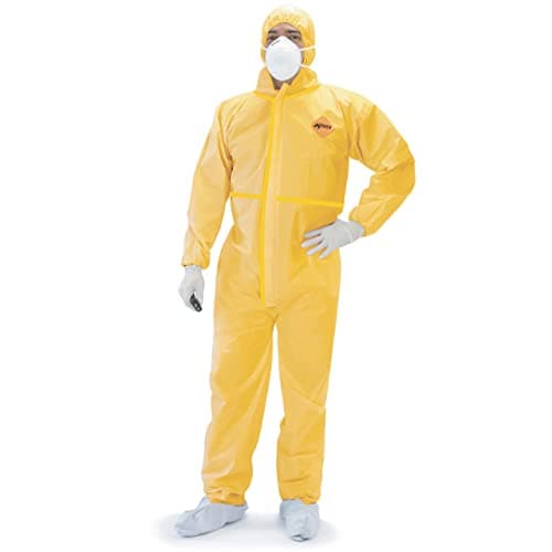 Tiger Tough Chemical Protection Coveralls for Men - Hazmat Suits with Hood & Zipper – Durable Yellow Chemical Suit for Industrial Use, X-Large