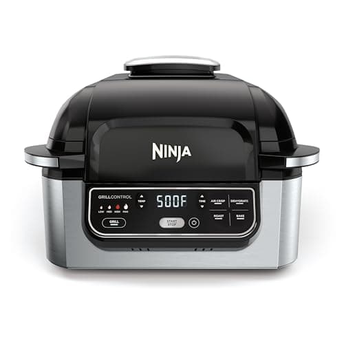 Ninja | Indoor Grill | Foodi | 5-in-1 (Grill, Air Fry, Roast, Bake, and Dehydrate | Fits up to 3lb Roast | Smoke Control System and Dishwasher Safe Parts| Black/Grey | AG301