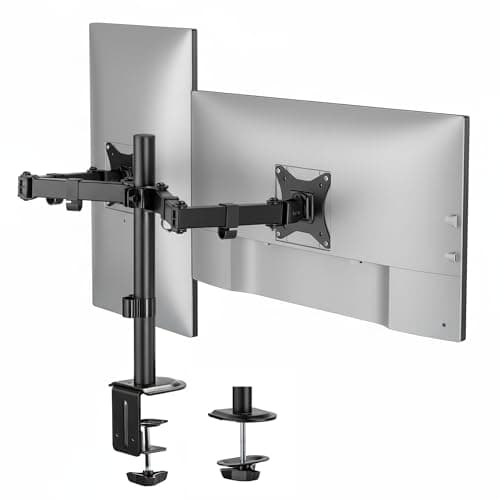 Mount-It! Dual Monitor Stand, Full Motion Desk Mount for 2 Screens up to 32” and 19.8 lbs Each, Tilt Swivel Rotate, VESA 75x75 & 100x100, Adjustable Dual Screen Arm with C-Clamp or Grommet