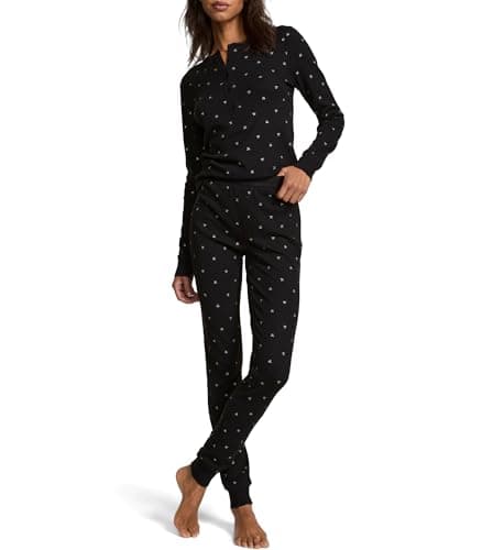 Victoria's Secret Thermal Pajama Set, Long Sleeve Shirt and Pants, Pajamas for Women, Black Foil Bows, M