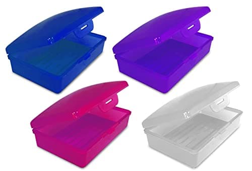 American Comb Soap Box with Lid, 4 Pack, Purple, White, Pink & Blue.