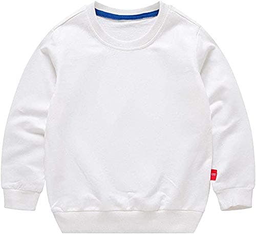 HAXICO Unisex Kids Solid Cotton Pullover Sweatshirt T-Shirt Toddler Baby Boys Girls Crewneck Long Sleeve T-Shirt Tops Blouse White, 2T