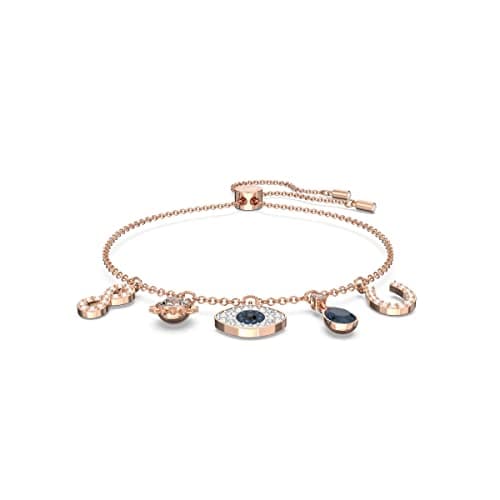 SWAROVSKI Women's Symbolica Evil Eye Charm Bracelet, Blue & White Crystal, Rose-Gold Tone Finish, One size