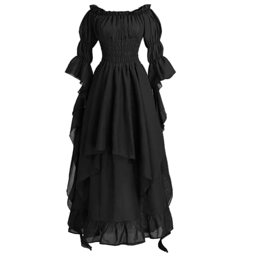 NSPSTT Victorian Dress Renaissance Costume Women Gothic Witch Dress Medieval Wedding Dress(S/M, Black)