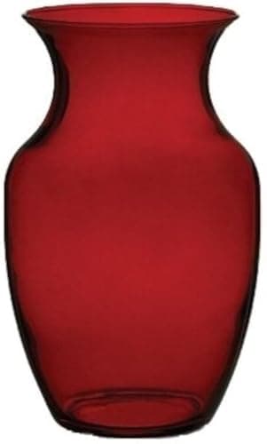 Floral Supply Online - 8" Rose Vase and Flower Guide Booklet - Decorative Glass Flower Vase for Floral Arrangements, Weddings, Home Decor or Office. (Red)