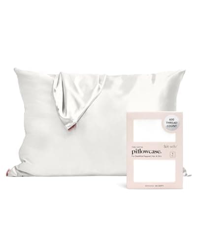 Kitsch Satin Pillowcase with Zipper for Hair & Skin, Softer Than Silk Pillow Cases Queen, Smooth Pillow Covers, Machine Washable, Wrinkle-Free, Cooling Satin Pillow Cases Standard Size 19"x26", Ivory