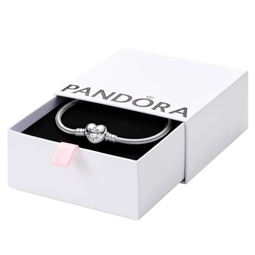 Pandora Moments Heart Clasp Snake Chain Bracelet - Sterling Silver Charm Bracelet - Compatible Moments Charms - Sterling Silver - Comes with Gift Box - 7.5"