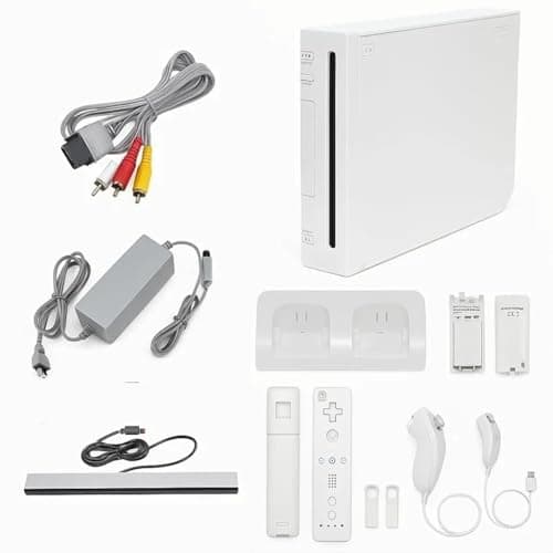 Nintendo White Premium Wii Console with 2 Remotes, 2 Nunchucks, Dual Dock Stand, Sensor Bar, AV Cable