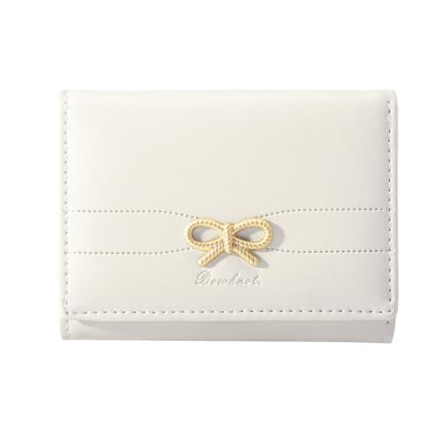 Sunwel Fashion Wallets Girls Cute Coquette Bow Small Wallet Aesthetic Card Holder ID Window Purse for Women (CREAM)