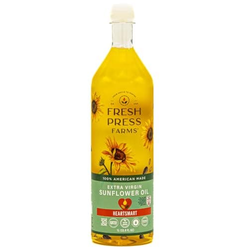 Fresh Press Farms Cold Pressed Extra Virgin Sunflower Oil, 33.8 Fl Oz, High Oleic, Georgia Grown, 100% American Made, Unrefined, Certified Whole30, Non-GMO, Keto, Paleo, Gluten Free