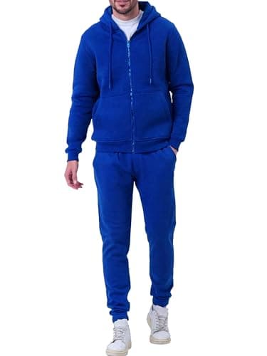 LINMYZAI Blue Men's Tracksuits Casual 2 Piece Sweatsuit For Men Full Zip Up Hoodies And Sweatpant Set Jogging Suits Sets L