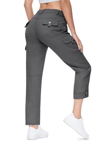 TBMPOY Women's Cargo Hiking Pants Quick Dry Convertible Lightweight Roll Up Pockets Travel Essentials Waterproof Work Deep Gray M
