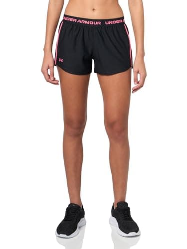 Under Armour Women's Tech Play Up Short, 3" Inseam Low Rise with Pockets, Quick Dry, Athletic Shorts for Workout, Running, and Gym, Black/Super Pink, Medium