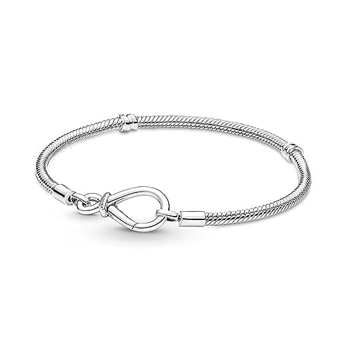 PANDORA Moments Infinity Knot Snake Chain Bracelet - Compatible Moments Charms - Sterling Silver Charm Bracelet for Women - Gift for Her - 17 cm, No Gift Box