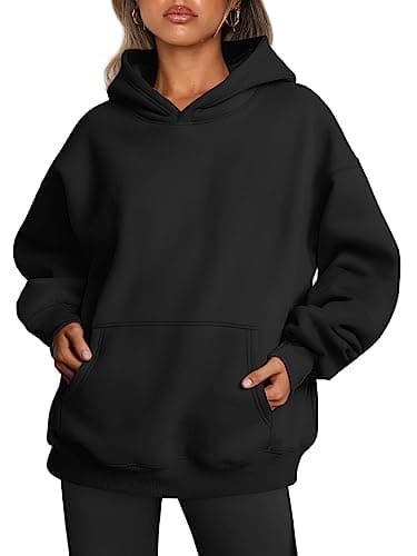 Trendy Queen Womens Oversized Hoodies Fleece Sweatshirts Sweaters Spring Outfits 2025 Pullover Fall Winter Clothes Black S