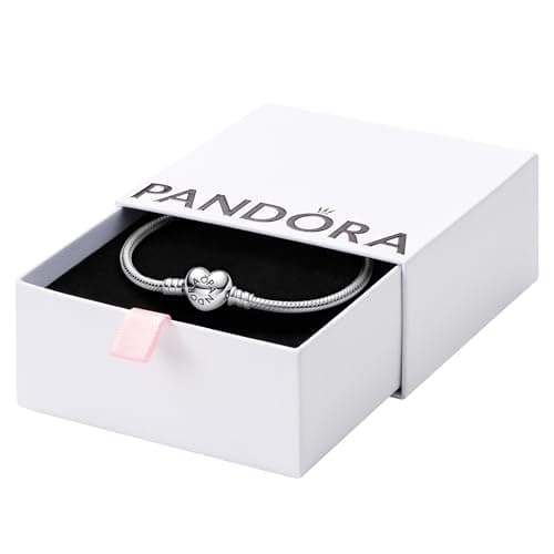 PANDORA Moments Heart Clasp Snake Chain Bracelet - Compatible Moments Charms - Gift for Her - Sterling Silver Shine - With Gift Box - 7.5"