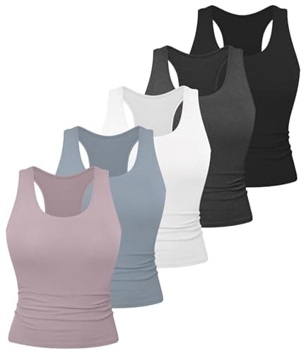 Dalavch 5 Pack Women's Workout Racerback Tank Tops Crop Spandex Yoga Athletic Running Gym Sports Tops for Women 1 Black 1 White 1 Heather Grey 1 Pink 1 Blue Medium