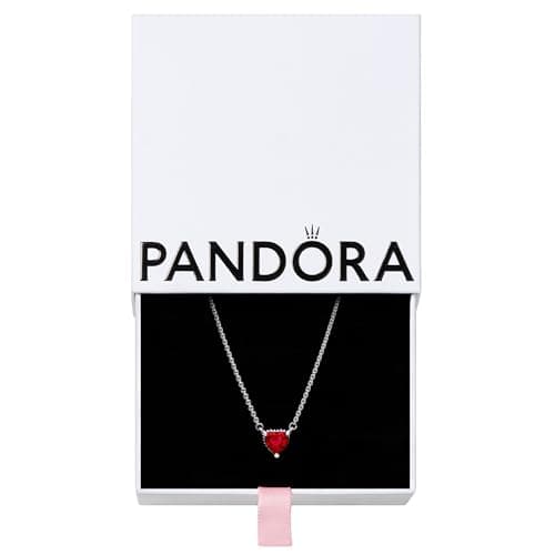 PANDORA Sparkling Heart Halo Pendant Collier Necklace - Adjustable Necklace - Stunning Women's Jewelry - Gift for Her - Sterling Silver with Red Crystal - With Gift Box - 17.7"