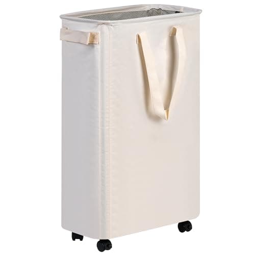 efluky Slim Laundry Hamper with Wheels, Rolling Laundry Basket for Clothes, Small Laundry Basket for Bedroom, Dorm and Laundry Room, 60L (12.7 Gallons) Beige
