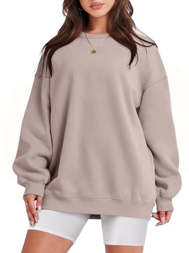 ANRABESS Women Oversized Sweatshirts Hoodies Fleece Crewneck Pullover Top Casual Fall Outfits Preppy Clothes Teen Girls 2024 A1019 light khaki Medium