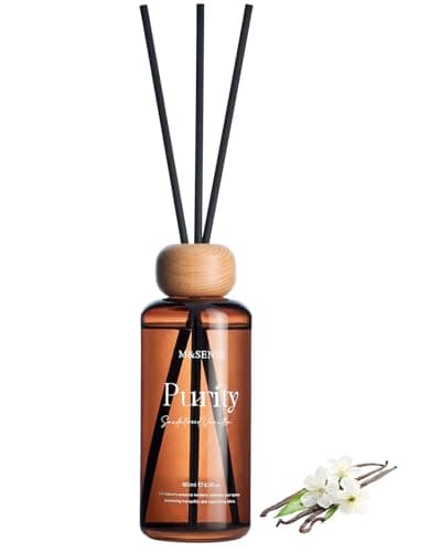 M&SENSE Sandalwood Vanilla Reed Diffuser: Upgraded Formula 6.3fl oz Non-Toxic Aroma Set with Sticks, Long-Lasting Natural Essential Oil Gifts for Home, Bedroom, Shelf Decor & Small Spaces