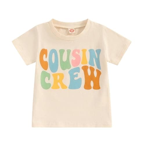 Cousin Crew Shirts for Kids Baby Short Sleeve Romper Bodysuit Toddler T-Shirt Summer Clothes Family Matching Outfits (Beige-Shirts, 3-4 Years)