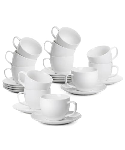 BTaT- White Tea Cups and Saucers, 8oz, Tea Cups Set of 12, Porcelain Tea Cups, White Cup & Saucer Sets, White Tea Cup Set of 12, Tea Cup Sets, Bulk Tea Cups and Saucers Set of 12, Tea Cups and Sets