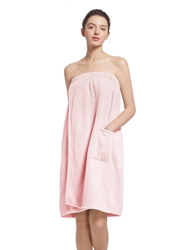 Women'S Soft Wrap Towel Full Length，Fluffy Bath Robe After Shower Female Plush Long，Spa Bathrobes Lightweight With Pockets (US, Alpha, One Size, Regular, Regular, Pink)