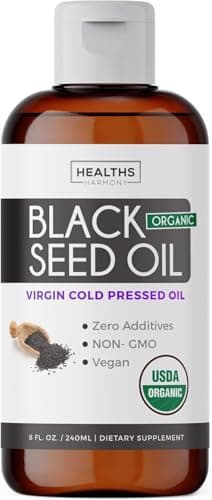 USDA Organic Black Cumin Seed Oil Liquid (8 fl oz) Premium Cold-Pressed Nigella Sativa Producing Pure - Antioxidant Supplement - Vegan, Gluten-Free, & Non-GMO (No Pills or Capsules)