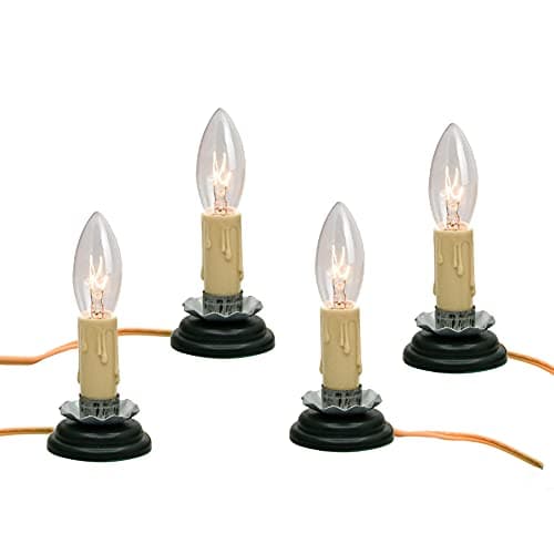 GOOTHY 3 Inch Electric Country Candle Lamps, Plug in Christmas Electric Window Candle Lamp with Black Plum Iron Base, 7W C26 Lights Bulb, 3'' Candlesticks with On/Off Switch, Ivory- Set of 4