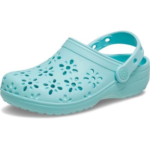Crocs Unisex-Child Classic Clogs with Floral Cut Out Design, Kids and Toddler Shoes, Aquamarine, 8 Toddler