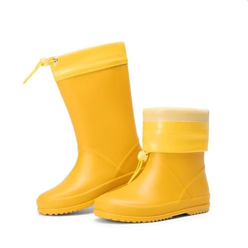 DREAM PAIRS Kids Rain Boots Boys Girls Lightweight Boots Waterproof Easy-on Outdoor Playing Rain Boot Unisex-Child,Size 4 Big Kid,Yellow,SDRB2401K