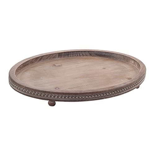 FESTWIND Decorative Tray, Oval Wooden Tray for Coffee Table Decor Kitchen Dinning Table Entryway, Small Beaded Tray for Holidays, Distressed Brown