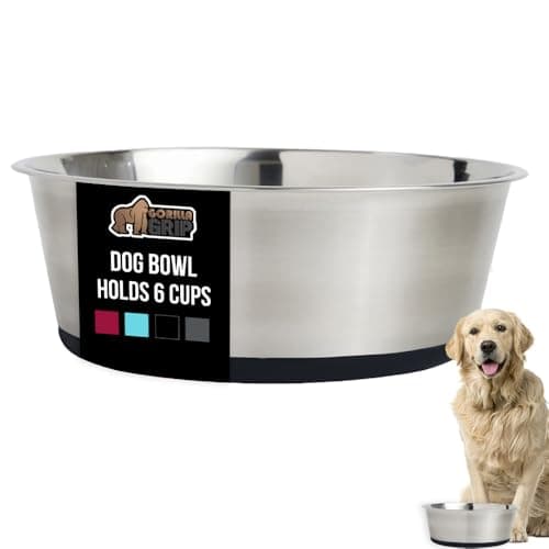 GORILLA GRIP Set of 2 Dog Bowls, Holds 6 Cups (48 fl oz), Heavy Duty Metal Food and Water Bowl for Feeding Dogs and Cats, Dishwasher Safe, Rust Resistant Stainless Steel, BPA Free Rubber Base, Black