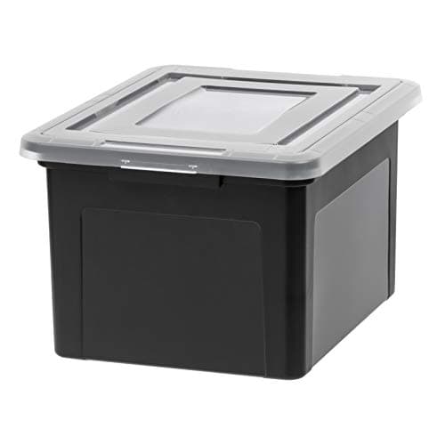 IRIS USA File Box, Plastic File Organizer with Lids for Letter/Legal File, Portable Document Box For Moving, Storage Bin with Durable and Secure Lid, Stackable Nestable BPA-Free, Black 35 Qt. 1 Pack