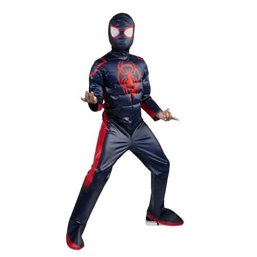 MARVEL Boys Deluxe Spider Man Miles Morales Costume, Kids Spiderman Spider-Verse Outfit with Mask L (12-14)