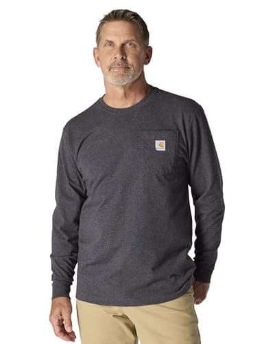 Carhartt Men's Loose Fit Heavyweight Long-Sleeve Pocket T-Shirt, Carbon Heather, REG-XL