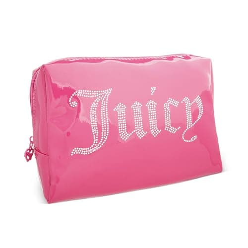 Juicy Couture Women's Cosmetics Bag - Travel Makeup and Toiletries Clutch Wedge Pouch, Pink with Rhinestones