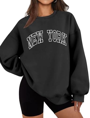 LOMON Womens Sweatshirt Crewneck New York Graphic Hoodies Long Sleeve Fleece Sweater Winter Fall Pullover Tops（Black-New York,M