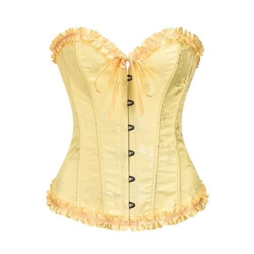 Lymzpwg Women's Solid Color Lace Back Tie Corset Shaping Top Bottoming Shapewear Corset Waist Corset(Yellow,Small)