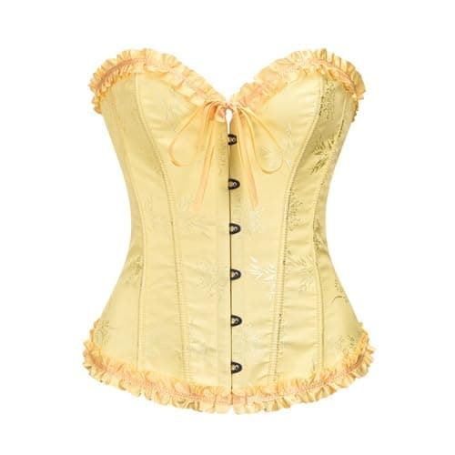 Lymzpwg Women's Solid Color Lace Back Tie Corset Shaping Top Bottoming Shapewear Corset Waist Corset(Yellow,Small)