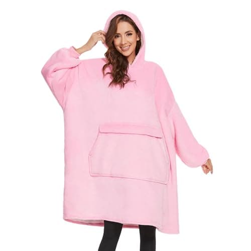 GOYYNA Wearable Blanket Hoodie, Oversized Sweatshirt Blanket Giant Hood Pocket and Sleeves for Adult, Warm &Cozy Hooded Blanket Gifts for Women Men Pink