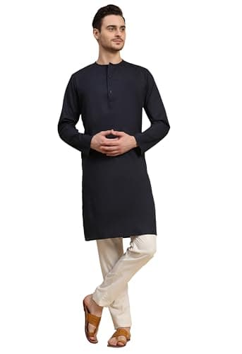 SKAVIJ Men's Tunic Soft Cotton Kurta Pajama Indian Casual Ethnic Wear Dress (Medium, Blue)